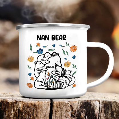 Personalised Enamel Mug Custom 2-11 Names & 1 Text Bear Family Gifts for Grandma/Mum/Nan-Jessemade AU