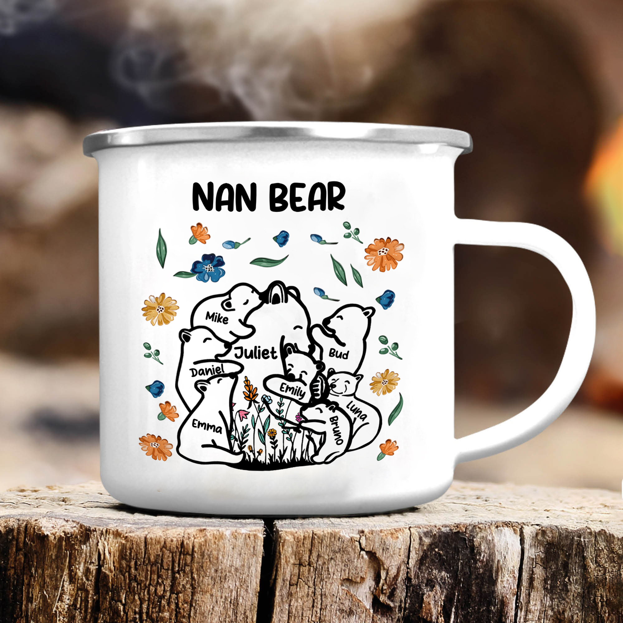 Personalised Enamel Mug Custom 2-11 Names & 1 Text Bear Family Gifts for Grandma/Mum/Nan-Jessemade AU