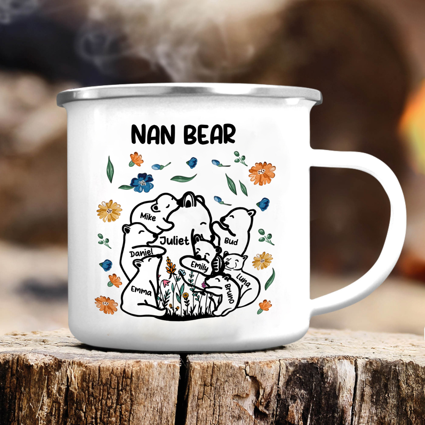 Personalised Enamel Mug Custom 2-11 Names & 1 Text Bear Family Gifts for Grandma/Mum/Nan-Jessemade AU