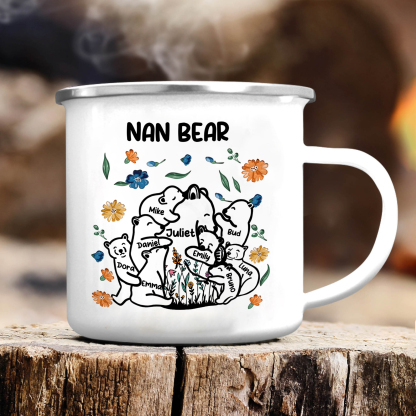 Personalised Enamel Mug Custom 2-11 Names & 1 Text Bear Family Gifts for Grandma/Mum/Nan-Jessemade AU