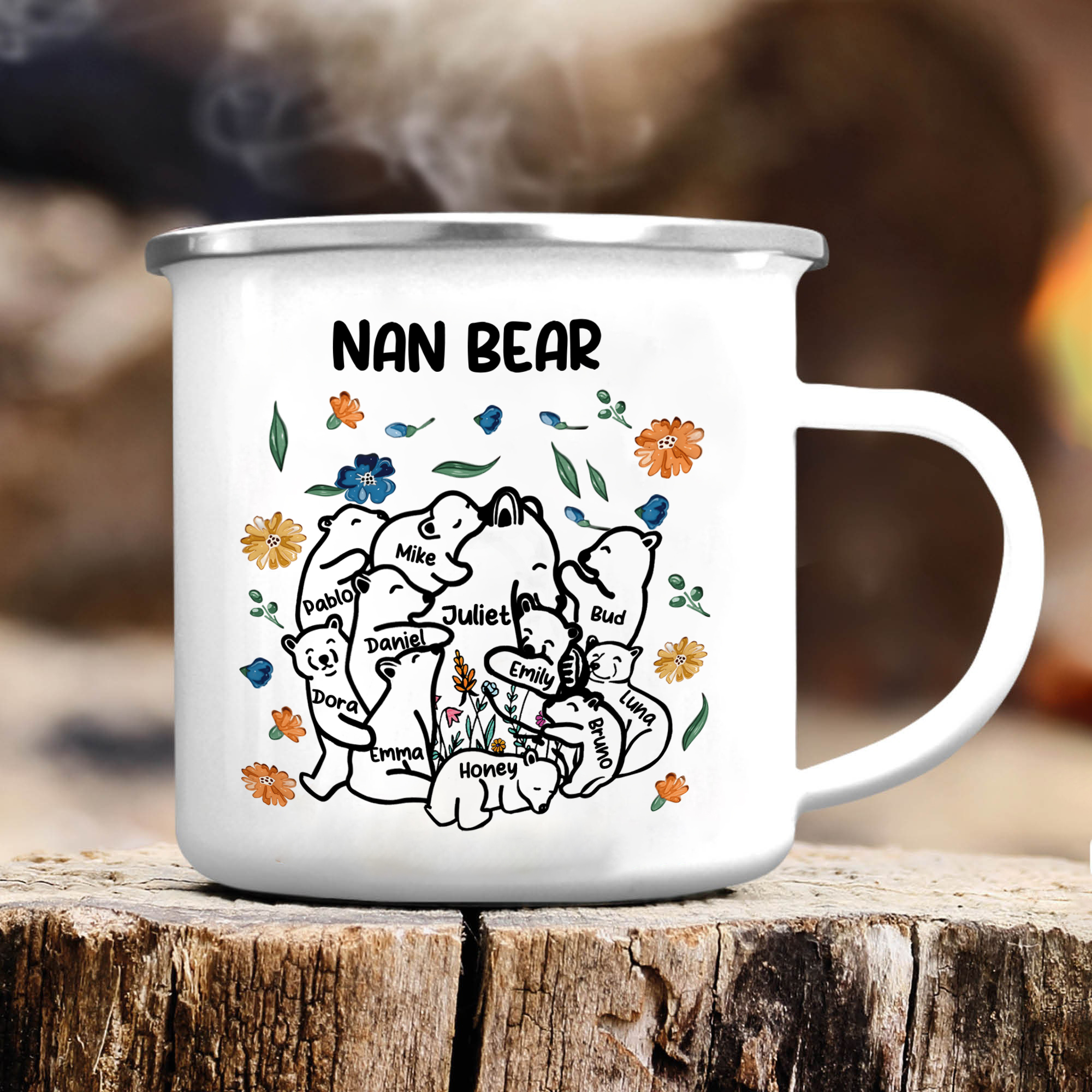 Personalised Enamel Mug Custom 2-11 Names & 1 Text Bear Family Gifts for Grandma/Mum/Nan-Jessemade AU