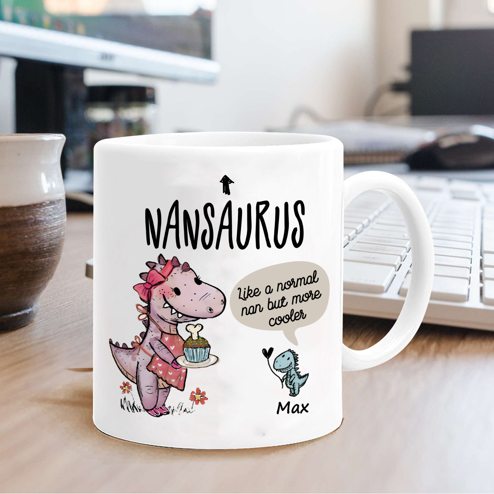 Personalised Ceramic Mug Custom 1 Name Dinosaur Cup Gifts for Papa/Nana - Like A Normal Papa/Nana But More Cooler