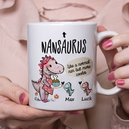 Personalised Ceramic Mug Custom 2 Names Dinosaur Cup Gifts for Grandpa/Grandma - Like A Normal Grandad/Nan But More Cooler-Jessemade AU