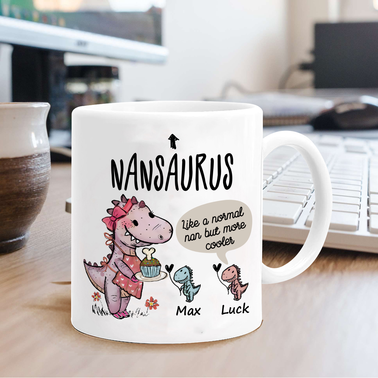 Personalised Ceramic Mug Custom 2 Names Dinosaur Cup Gifts for Grandpa/Grandma - Like A Normal Grandad/Nan But More Cooler