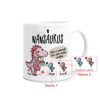 Personalised Ceramic Mug Custom 2 Names Dinosaur Cup Gifts for Grandpa/Grandma - Like A Normal Grandad/Nan But More Cooler-Jessemade AU