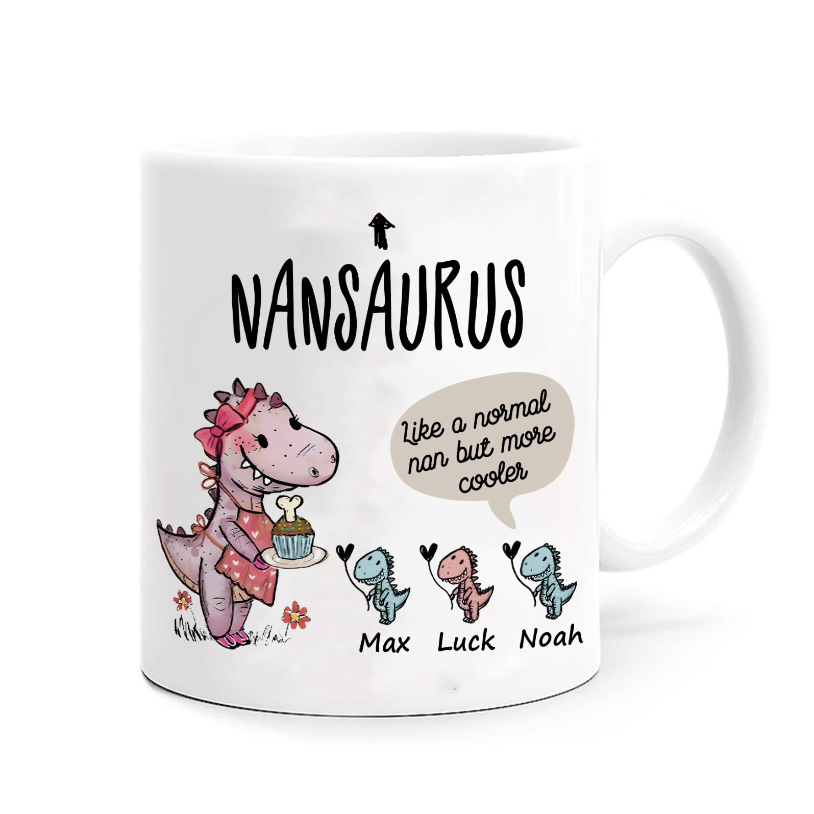 Personalized Ceramic Mug Custom 3 Names Dinosaur Cup Gifts for Grandpa/Grandma - Like A Normal Grandad/Nan But More Cooler-Jessemade AU