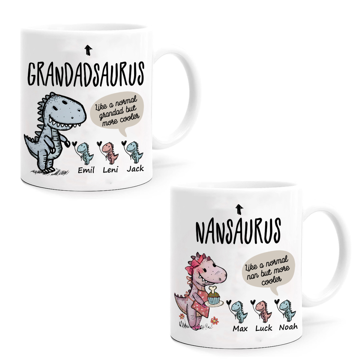 Personalized Ceramic Mug Custom 3 Names Dinosaur Cup Gifts for Grandpa/Grandma - Like A Normal Grandad/Nan But More Cooler-Jessemade AU