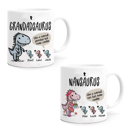 Personalized Ceramic Mug Custom 3 Names Dinosaur Cup Gifts for Grandpa/Grandma - Like A Normal Grandad/Nan But More Cooler-Jessemade AU