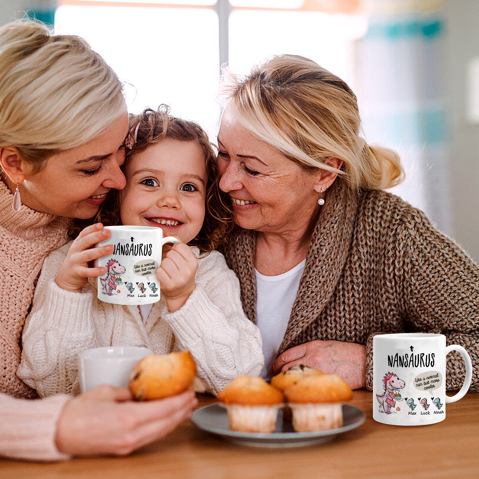 Personalized Ceramic Mug Custom 3 Names Dinosaur Cup Gifts for Grandpa/Grandma - Like A Normal Grandad/Nan But More Cooler-Jessemade AU