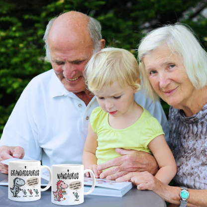 Personalized Ceramic Mug Custom 3 Names Dinosaur Cup Gifts for Grandpa/Grandma - Like A Normal Grandad/Nan But More Cooler-Jessemade AU