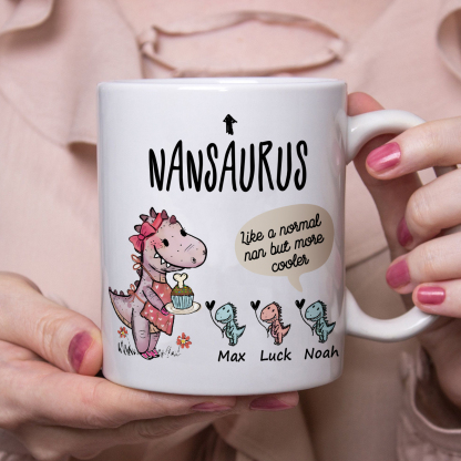 Personalized Ceramic Mug Custom 3 Names Dinosaur Cup Gifts for Grandpa/Grandma - Like A Normal Grandad/Nan But More Cooler-Jessemade AU