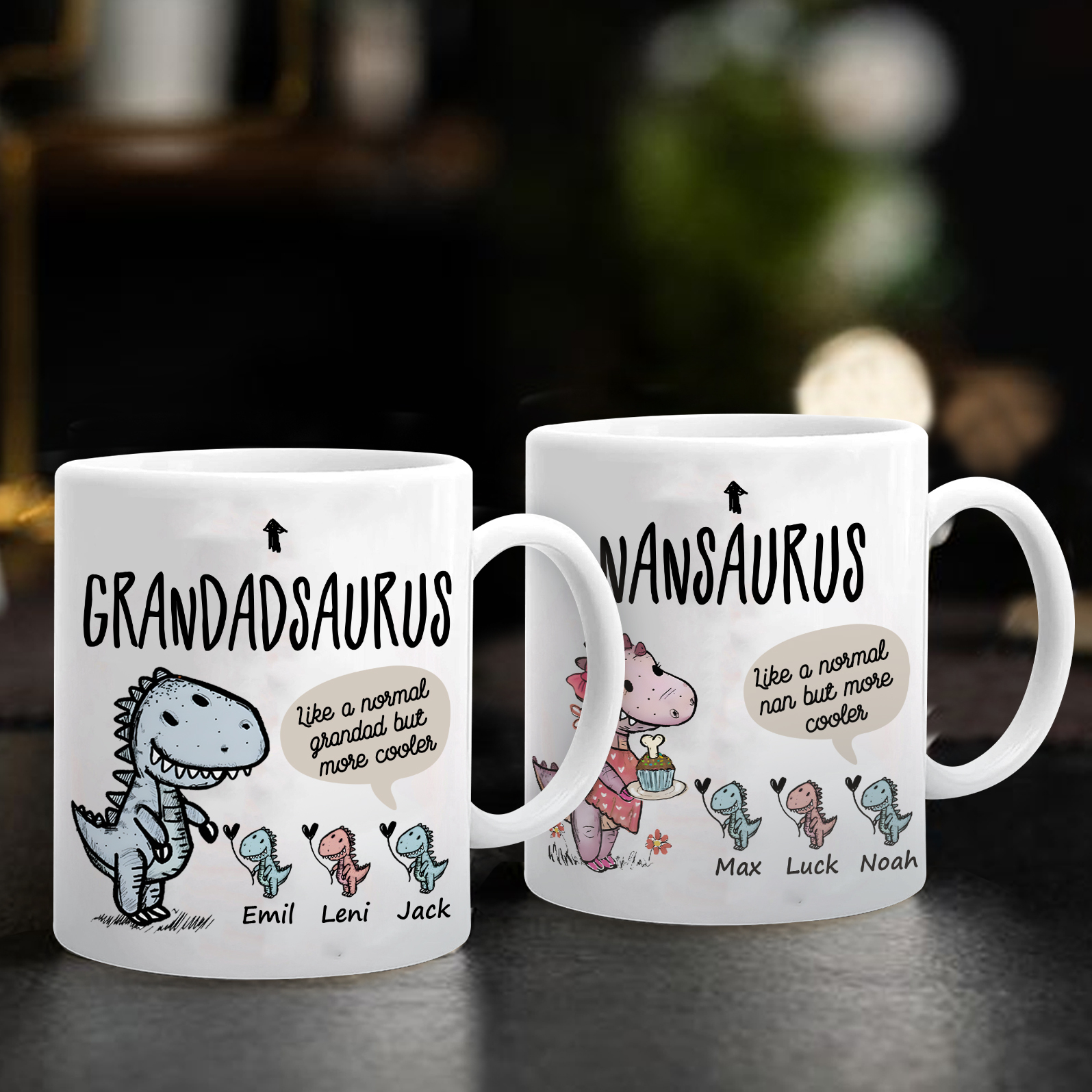 Personalized Ceramic Mug Custom 3 Names Dinosaur Cup Gifts for Grandpa/Grandma - Like A Normal Grandad/Nan But More Cooler-Jessemade AU