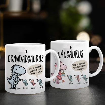 Personalized Ceramic Mug Custom 3 Names Dinosaur Cup Gifts for Grandpa/Grandma - Like A Normal Grandad/Nan But More Cooler-Jessemade AU