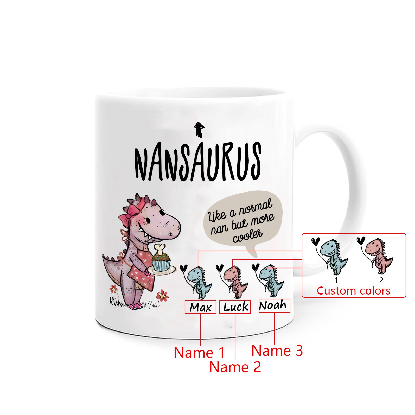 Personalized Ceramic Mug Custom 3 Names Dinosaur Cup Gifts for Grandpa/Grandma - Like A Normal Grandad/Nan But More Cooler-Jessemade AU