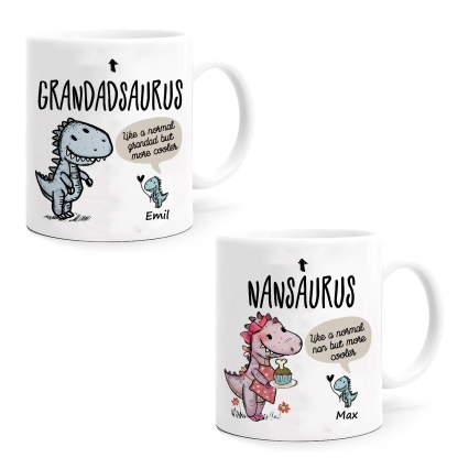Personalised Ceramic Mug Custom 1 Name Dinosaur Cup Gifts for Grandpa/Grandma - Like A Normal Grandad/Nan But More Cooler-Jessemade AU