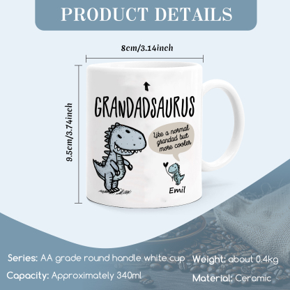 Personalised Ceramic Mug Custom 1 Name Dinosaur Cup Gifts for Grandpa/Grandma - Like A Normal Grandad/Nan But More Cooler-Jessemade AU