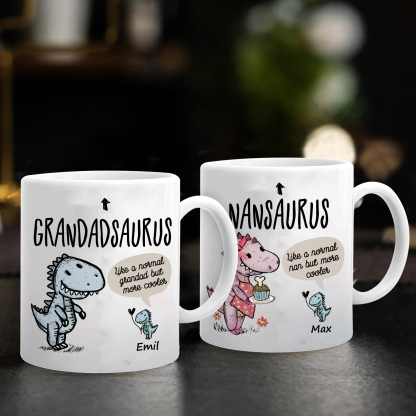 Personalised Ceramic Mug Custom 1 Name Dinosaur Cup Gifts for Grandpa/Grandma - Like A Normal Grandad/Nan But More Cooler-Jessemade AU