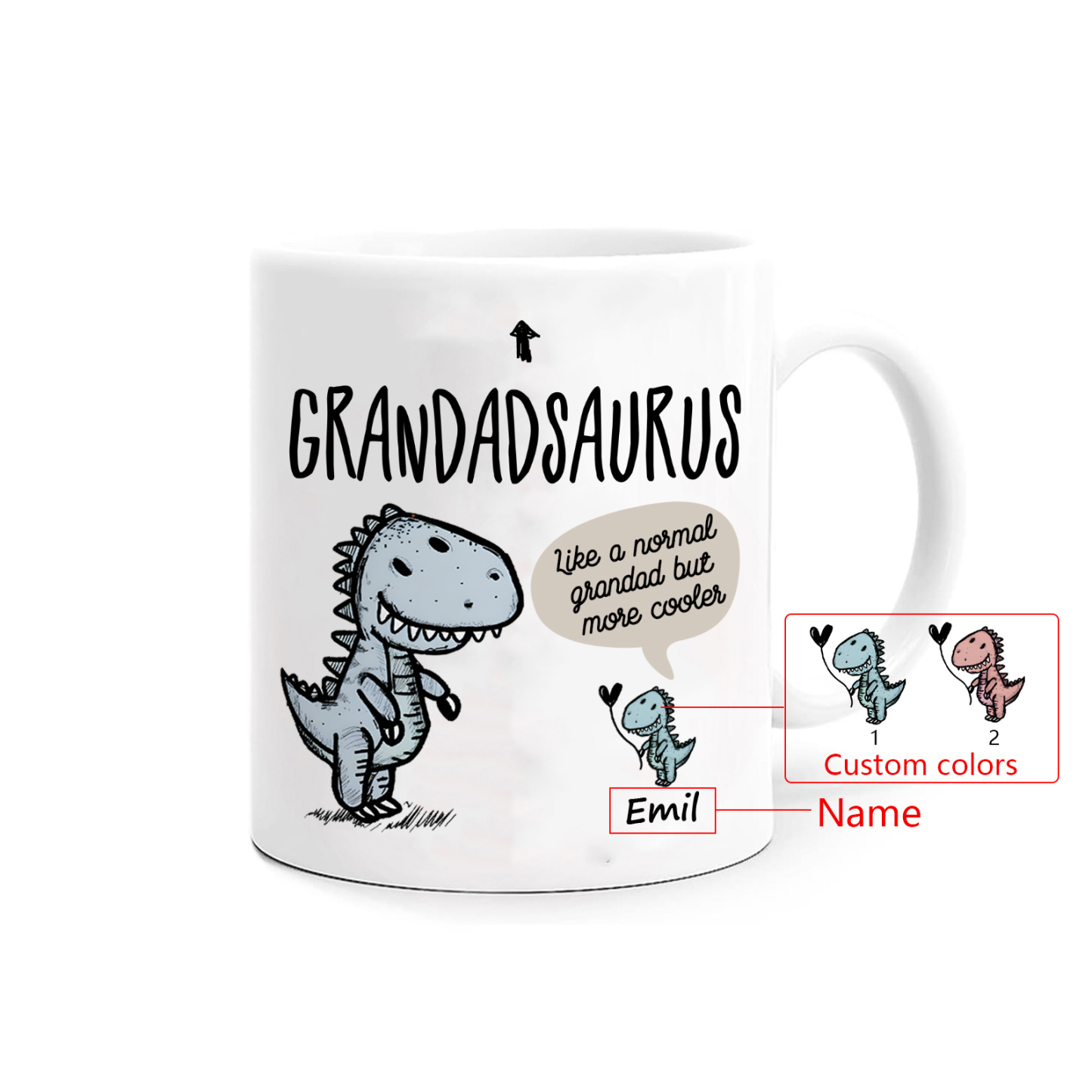 Personalised Ceramic Mug Custom 1 Name Dinosaur Cup Gifts for Grandpa/Grandma - Like A Normal Grandad/Nan But More Cooler-Jessemade AU