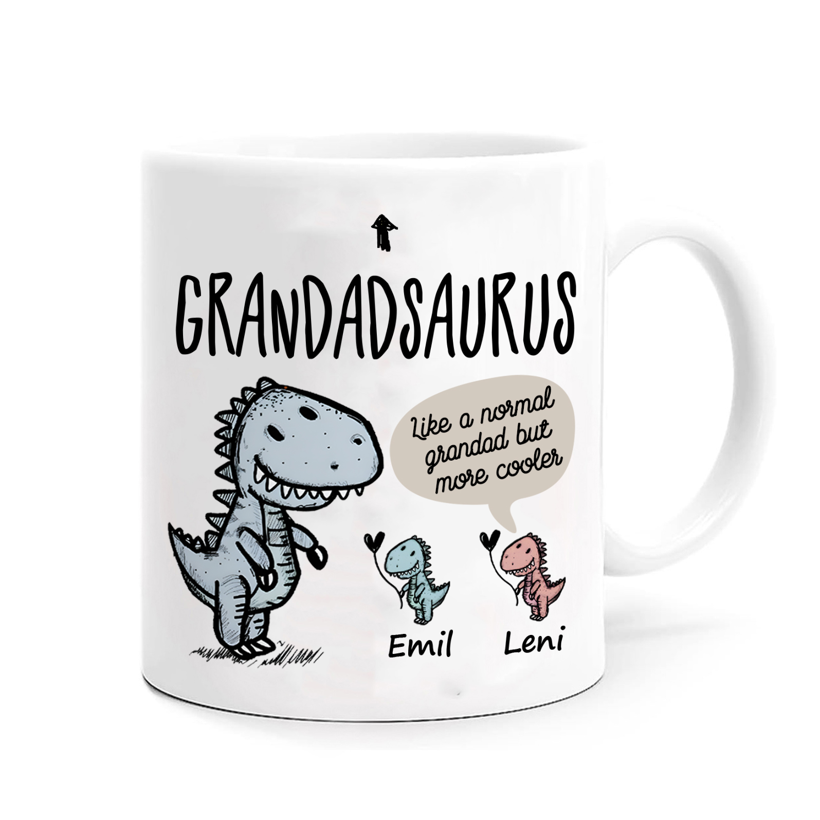 Personalised Ceramic Mug Custom 2 Names Dinosaur Cup Gifts for Grandpa/Grandma - Like A Normal Grandad/Nan But More Cooler-Jessemade AU