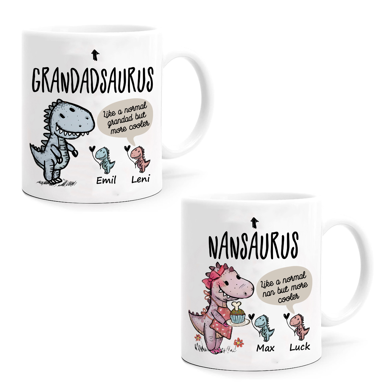 Personalised Ceramic Mug Custom 2 Names Dinosaur Cup Gifts for Grandpa/Grandma - Like A Normal Grandad/Nan But More Cooler-Jessemade AU