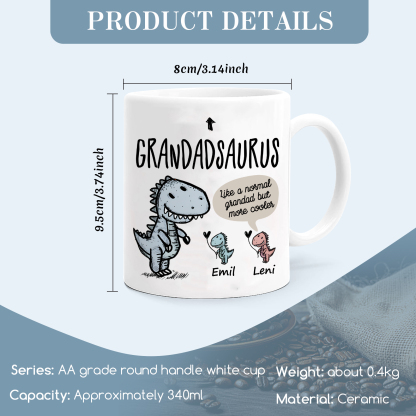 Personalised Ceramic Mug Custom 2 Names Dinosaur Cup Gifts for Grandpa/Grandma - Like A Normal Grandad/Nan But More Cooler-Jessemade AU
