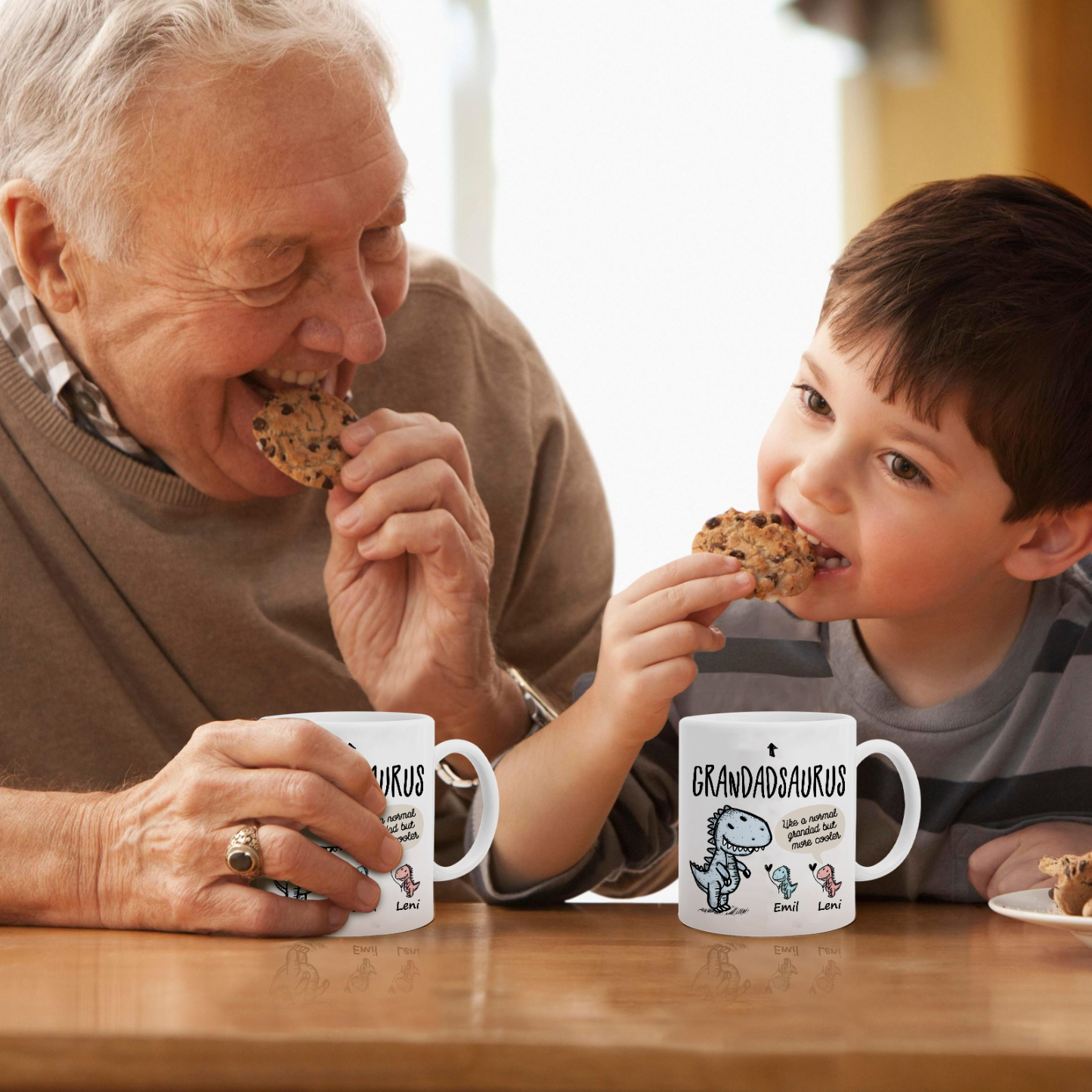 Personalised Ceramic Mug Custom 2 Names Dinosaur Cup Gifts for Grandpa/Grandma - Like A Normal Grandad/Nan But More Cooler-Jessemade AU