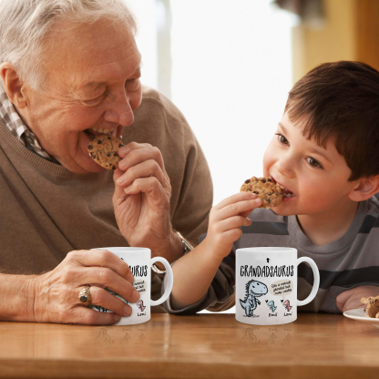 Personalised Ceramic Mug Custom 2 Names Dinosaur Cup Gifts for Grandpa/Grandma - Like A Normal Grandad/Nan But More Cooler-Jessemade AU