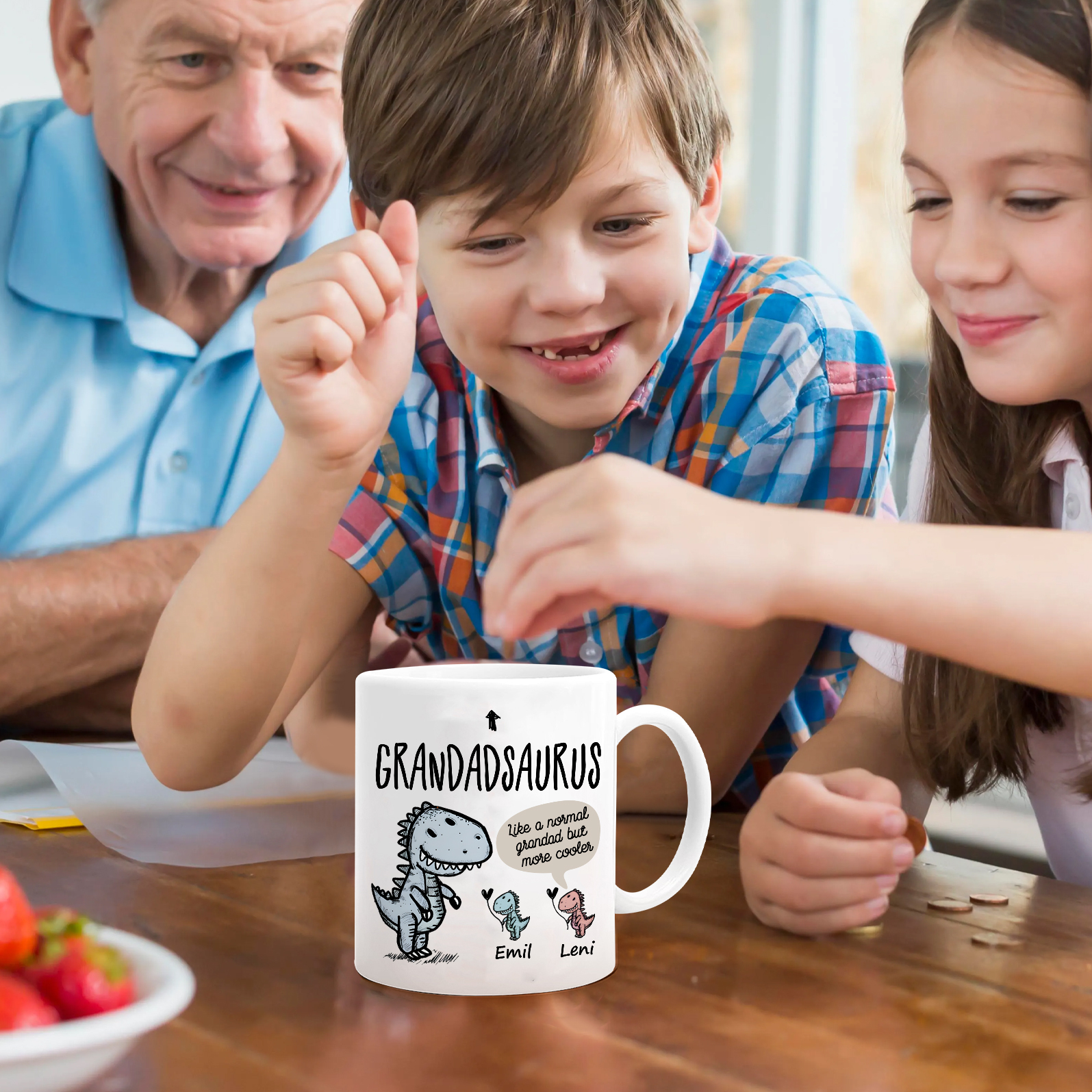 Personalised Ceramic Mug Custom 2 Names Dinosaur Cup Gifts for Grandpa/Grandma - Like A Normal Grandad/Nan But More Cooler-Jessemade AU