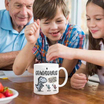 Personalised Ceramic Mug Custom 2 Names Dinosaur Cup Gifts for Grandpa/Grandma - Like A Normal Grandad/Nan But More Cooler-Jessemade AU