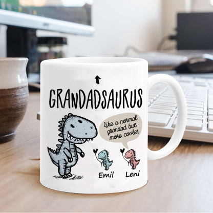 Personalised Ceramic Mug Custom 2 Names Dinosaur Cup Gifts for Grandpa/Grandma - Like A Normal Grandad/Nan But More Cooler-Jessemade AU