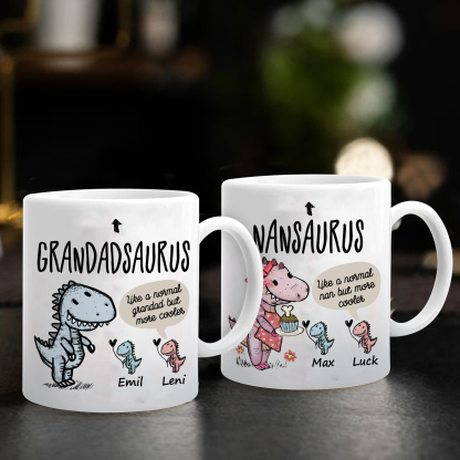 Personalised Ceramic Mug Custom 2 Names Dinosaur Cup Gifts for Grandpa/Grandma - Like A Normal Grandad/Nan But More Cooler-Jessemade AU