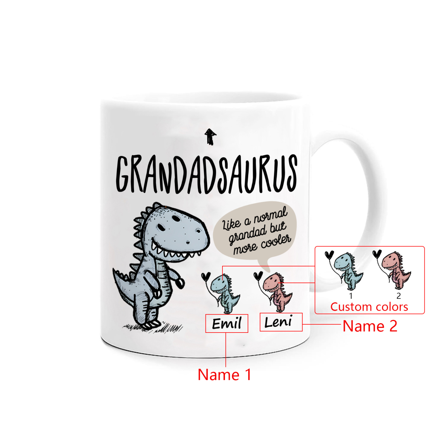 Personalised Ceramic Mug Custom 2 Names Dinosaur Cup Gifts for Grandpa/Grandma - Like A Normal Grandad/Nan But More Cooler-Jessemade AU
