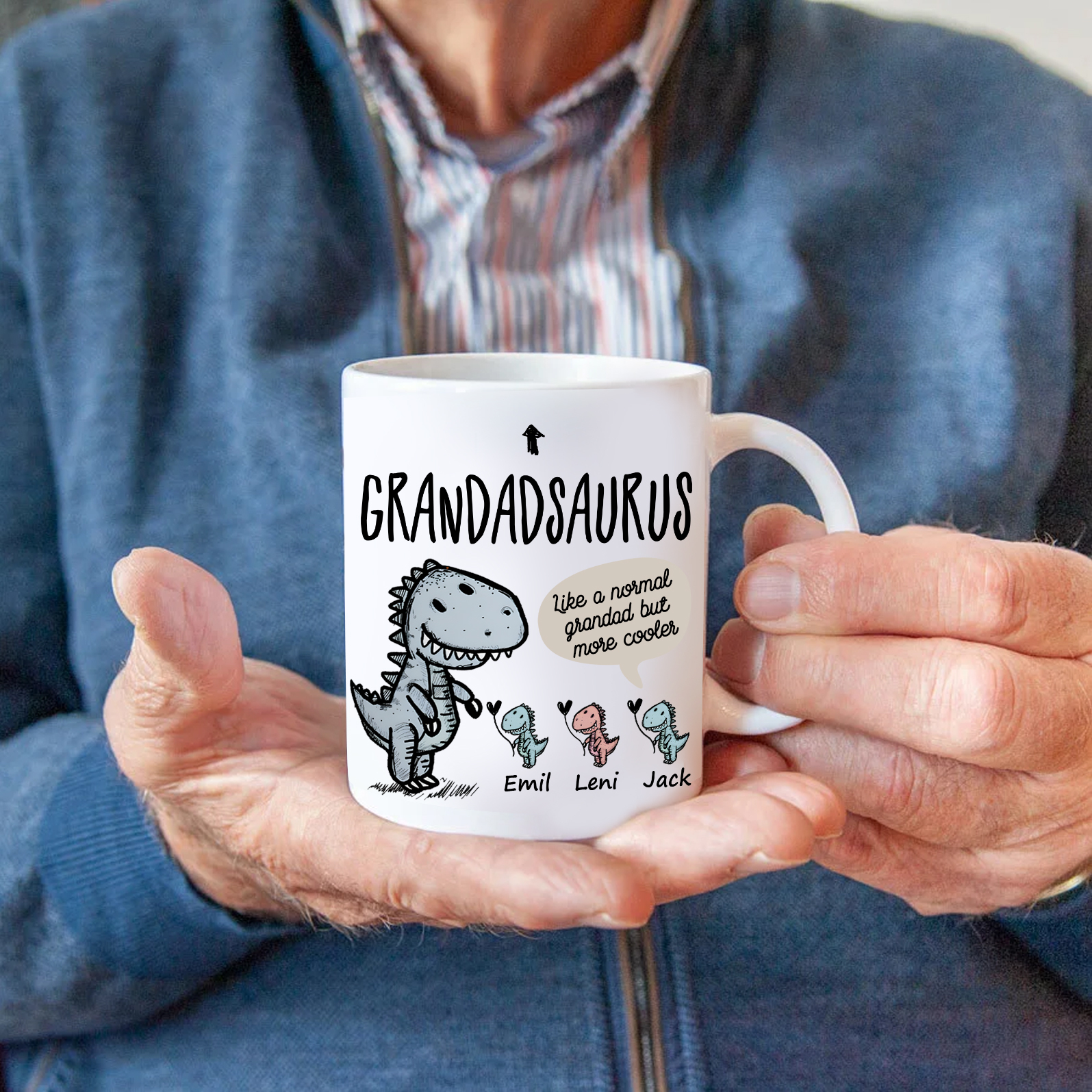 Personalized Ceramic Mug Custom 3 Names Dinosaur Cup Gifts for Grandpa/Grandma - Like A Normal Grandad/Nan But More Cooler-Jessemade AU