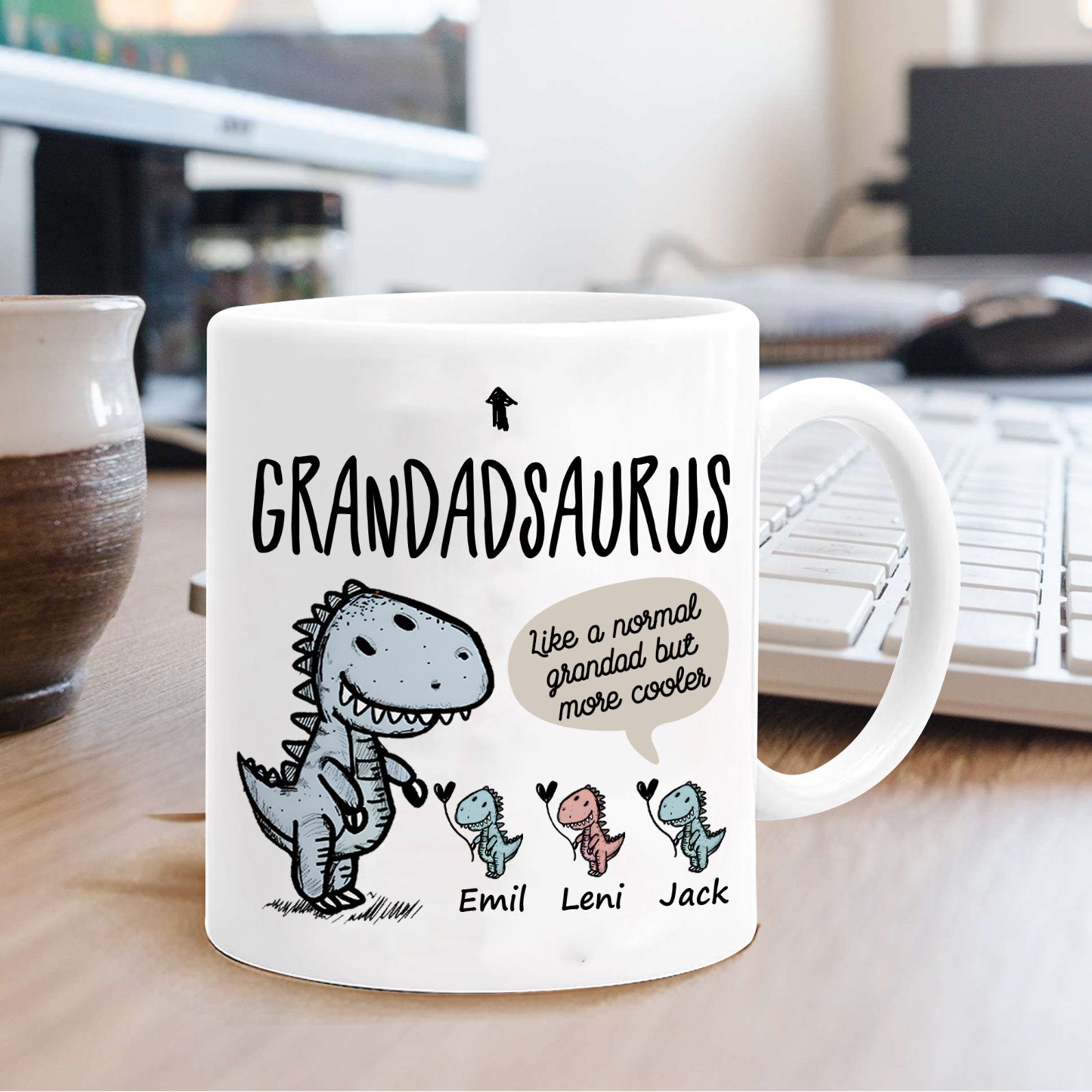 Personalized Ceramic Mug Custom 3 Names Dinosaur Cup Gifts for Grandpa/Grandma - Like A Normal Grandad/Nan But More Cooler-Jessemade AU