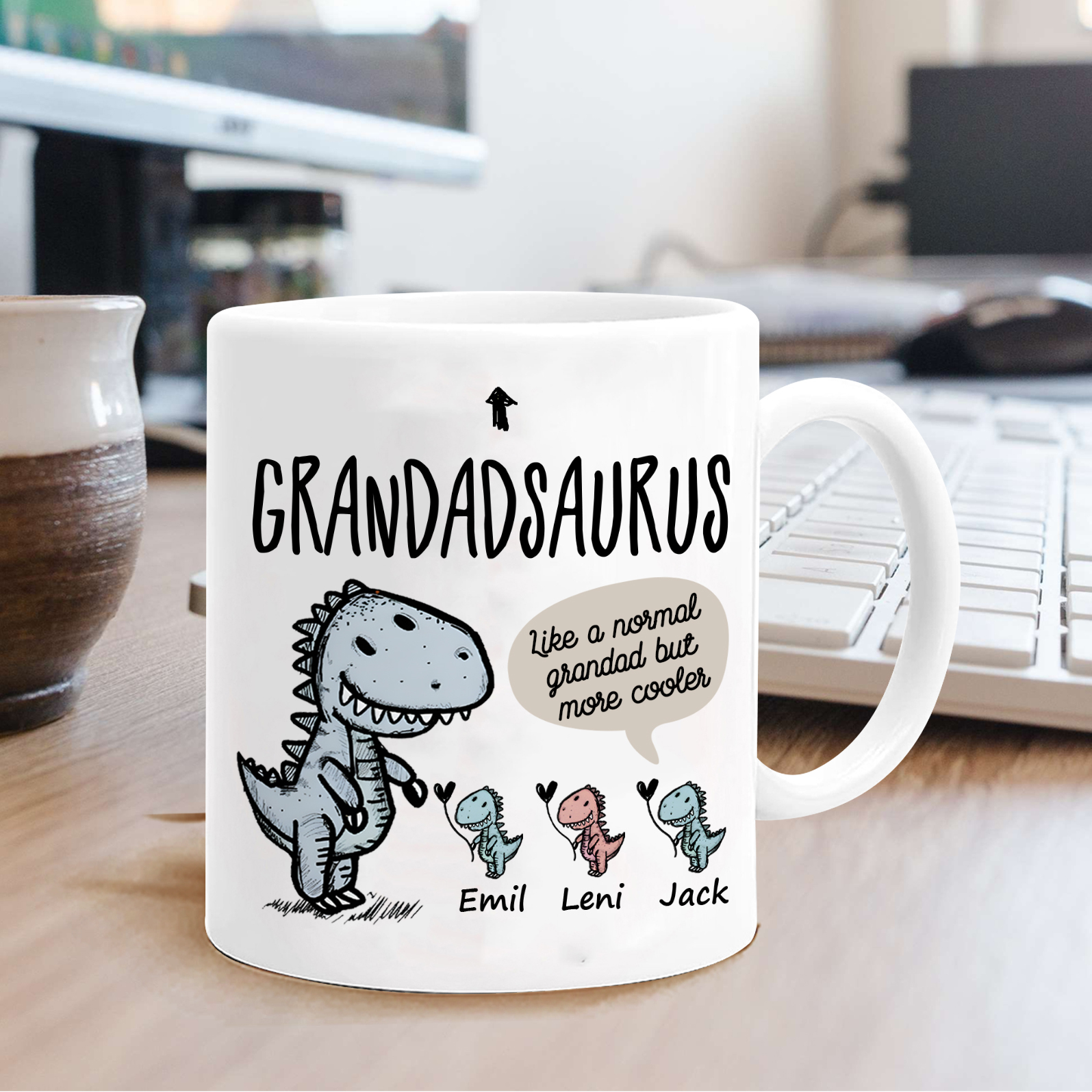 Personalized Ceramic Mug Custom 3 Names Dinosaur Cup Gifts for Grandpa/Grandma - Like A Normal Grandad/Nan But More Cooler-Jessemade AU