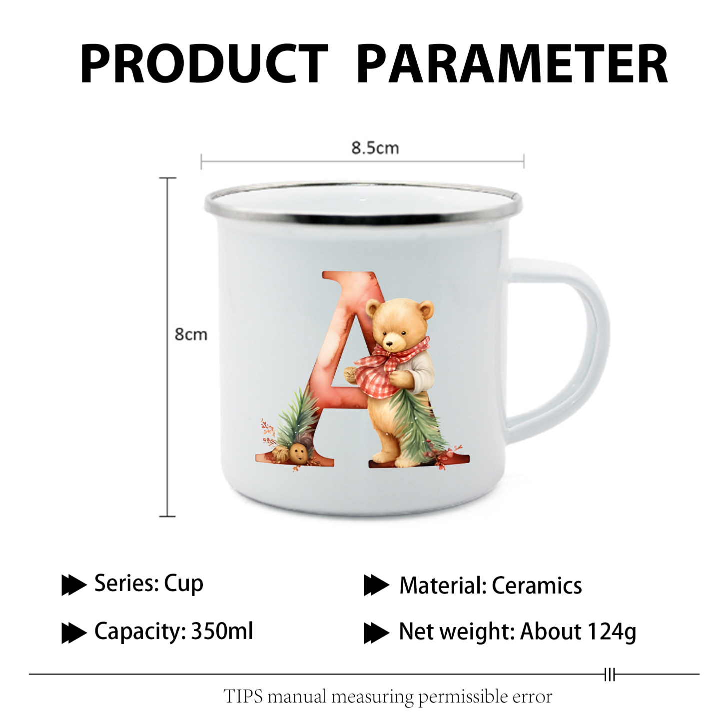 Personalised Enamel Mug Custom Letter Christmas Teddy Bear Cup Gift for Kids-Jessemade AU