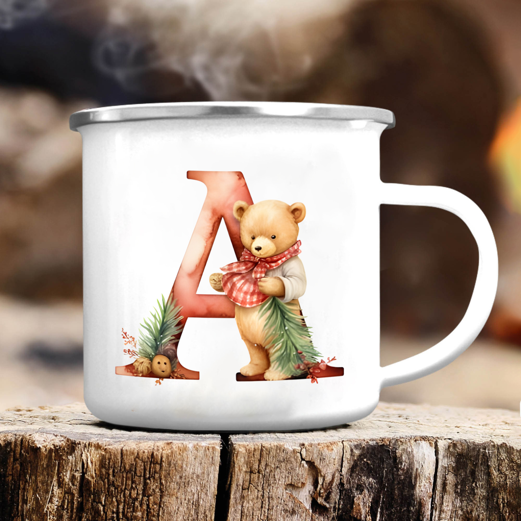 Personalised Enamel Mug Custom Letter Christmas Teddy Bear Cup Gift for Kids-Jessemade AU