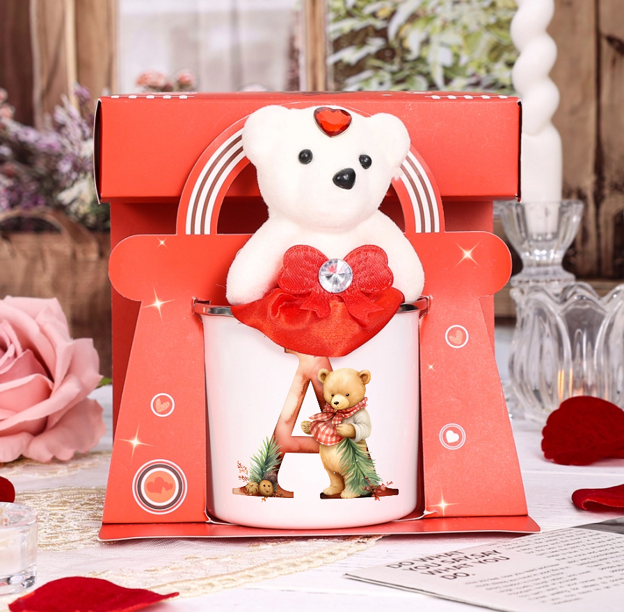 Personalised Enamel Mug Custom Letter Christmas Teddy Bear Cup Gift for Kids-Jessemade AU