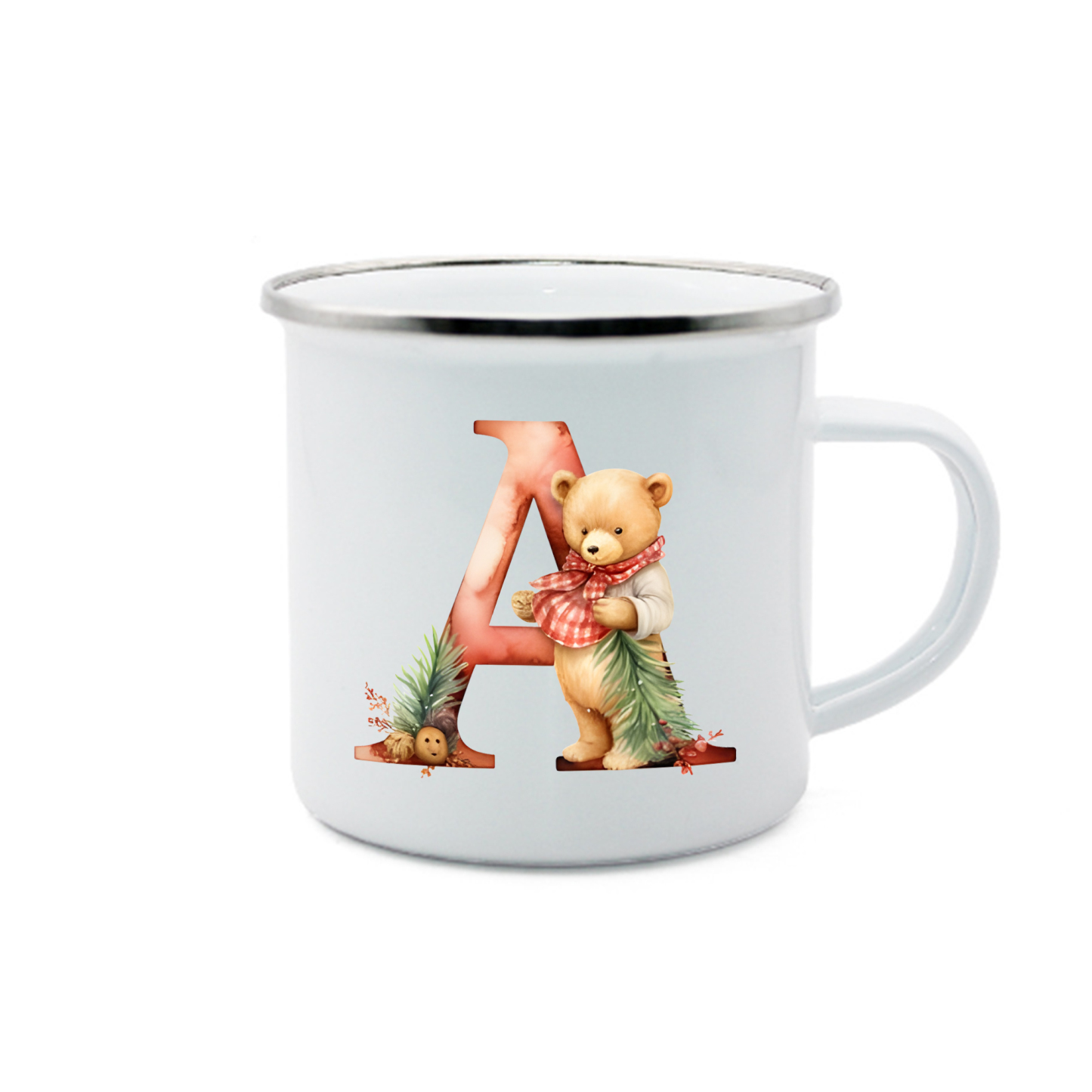 Personalised Enamel Mug Custom Letter Christmas Teddy Bear Cup Gift for Kids-Jessemade AU