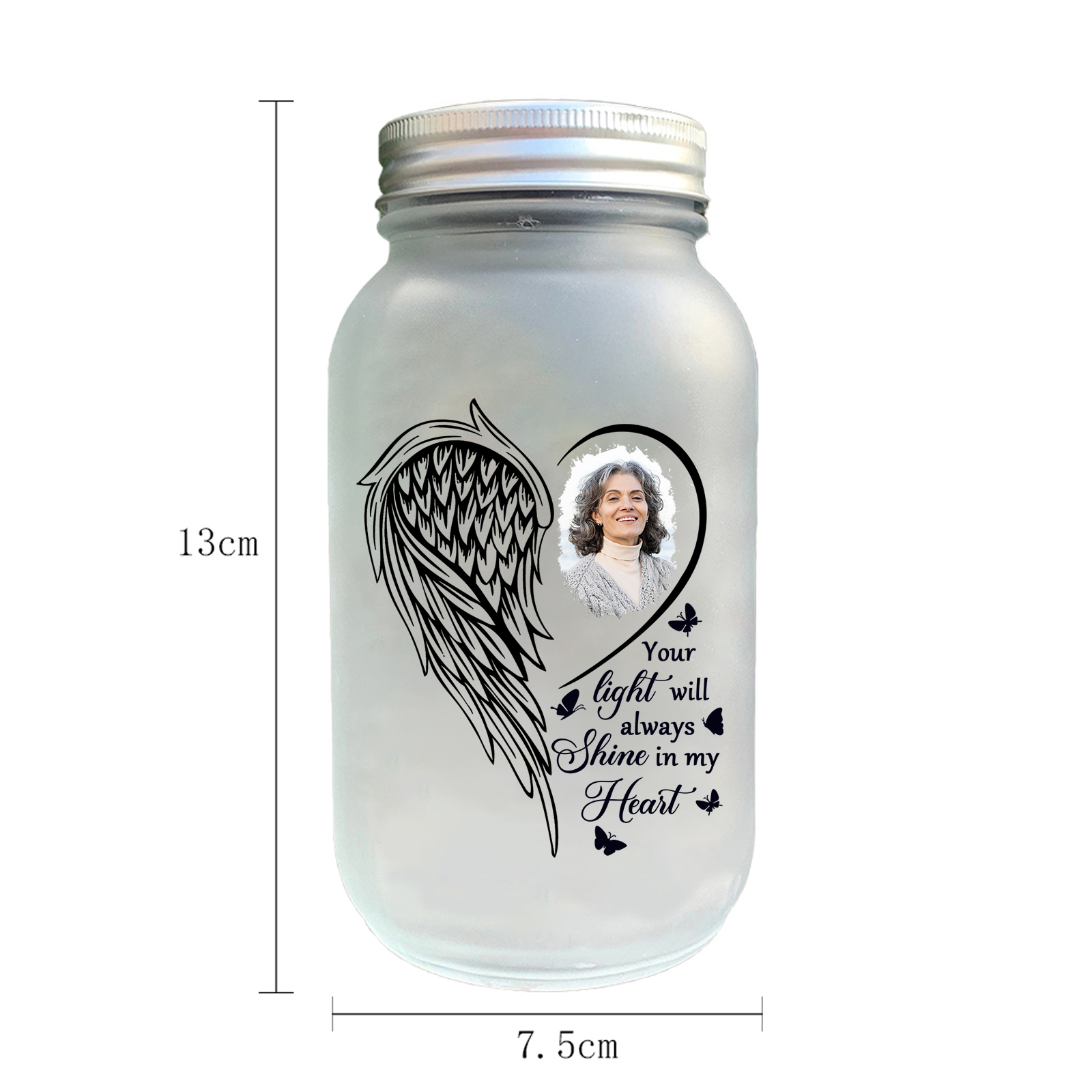 Personalised Mason Jar Light Custom Photo Bottle Memorial Gifts - Your Light Will Always Shine In My Heart-Jessemade AU
