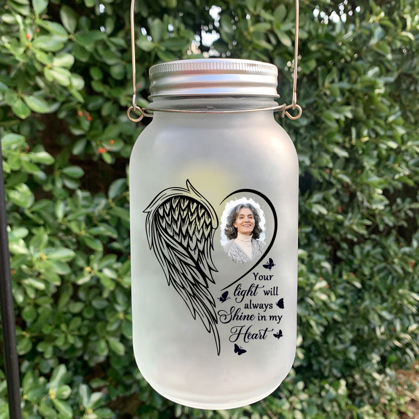 Personalised Mason Jar Light Custom Photo Bottle Memorial Gifts - Your Light Will Always Shine In My Heart-Jessemade AU