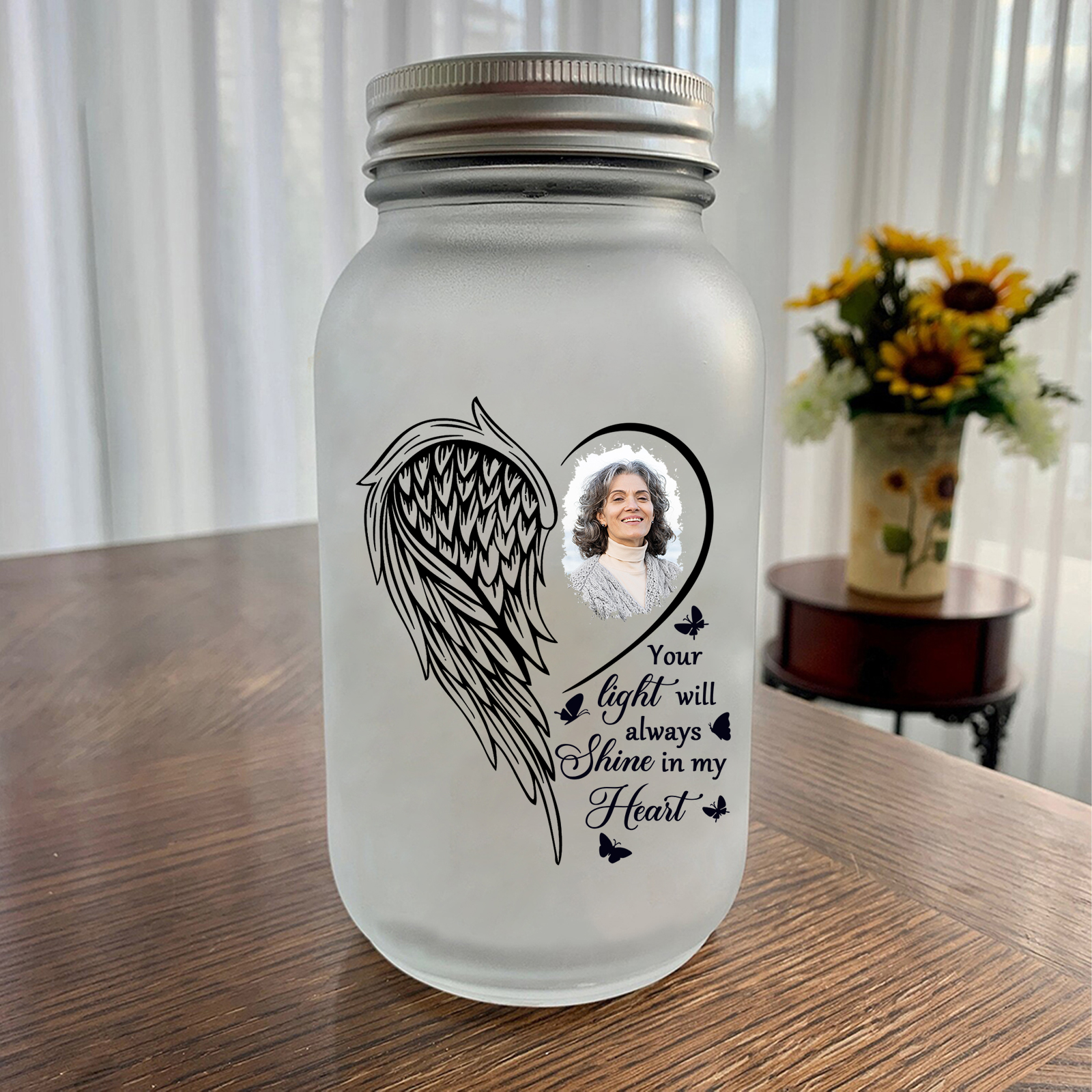 Personalised Mason Jar Light Custom Photo Bottle Memorial Gifts - Your Light Will Always Shine In My Heart-Jessemade AU