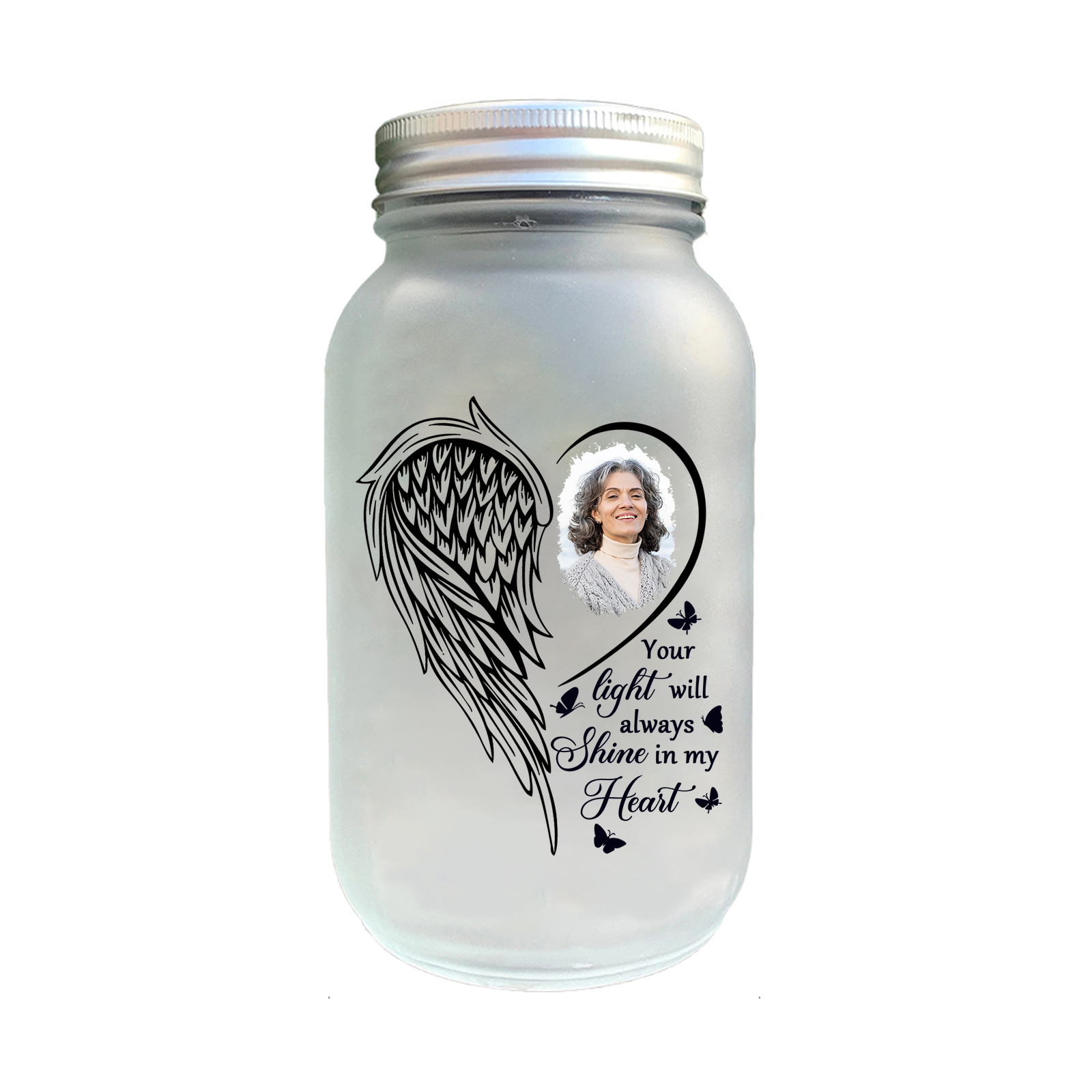 Personalised Mason Jar Light Custom Photo Bottle Memorial Gifts - Your Light Will Always Shine In My Heart-Jessemade AU