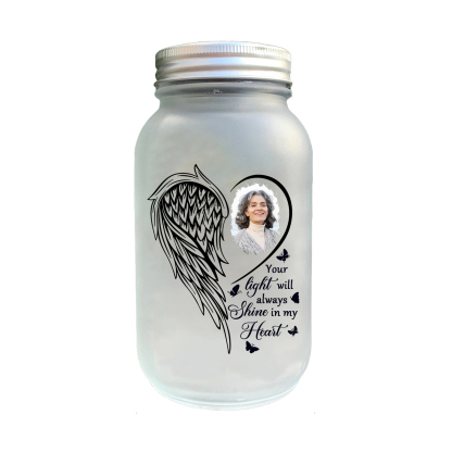 Personalised Mason Jar Light Custom Photo Bottle Memorial Gifts - Your Light Will Always Shine In My Heart-Jessemade AU