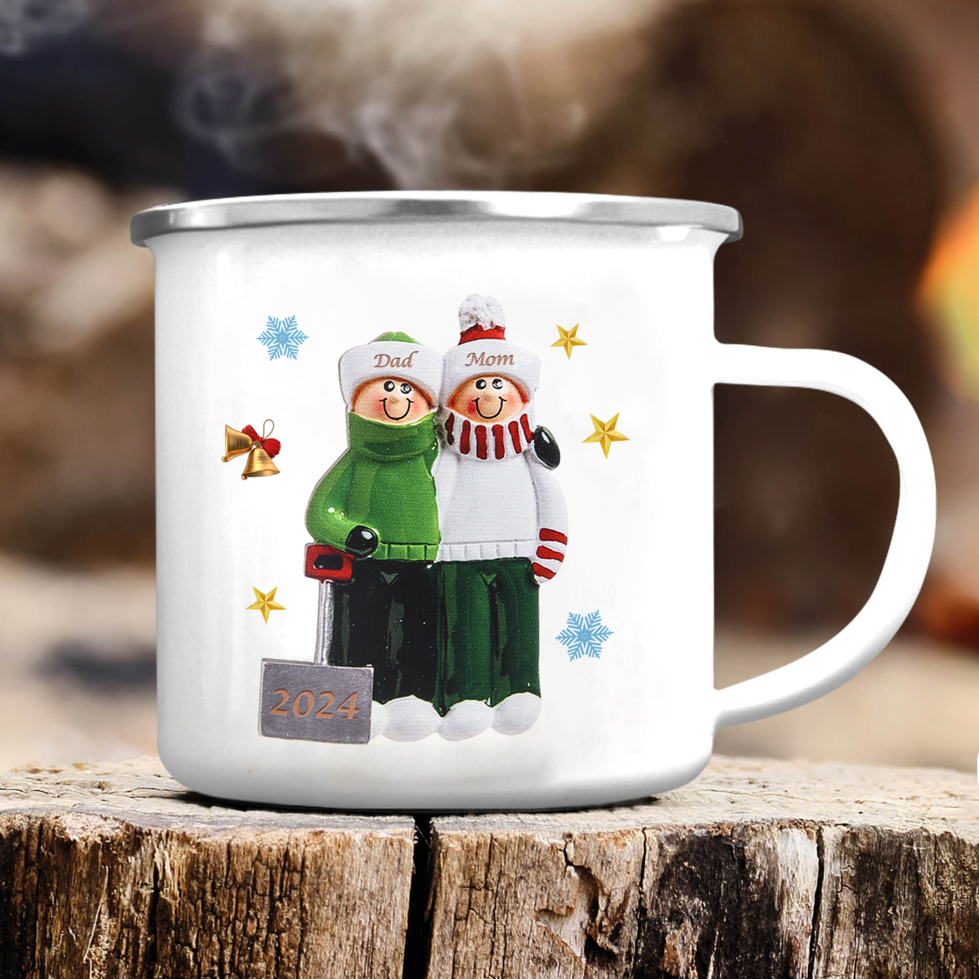 Personalised Enamel Mug Snow Shoveling Family Mug Custom 2-8 Names Christmas Gift-Jessemade AU