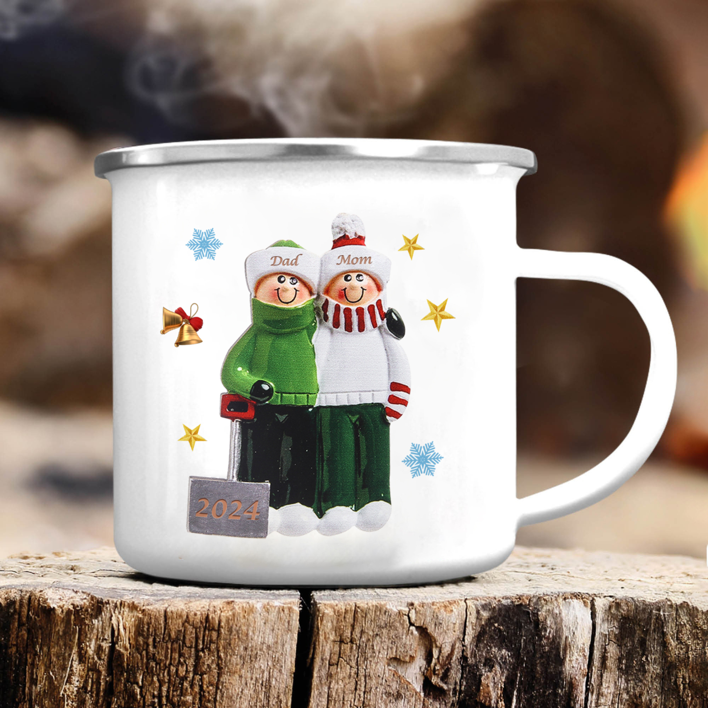 Personalised Enamel Mug Snow Shoveling Family Mug Custom 2-8 Names Christmas Gift-Jessemade AU