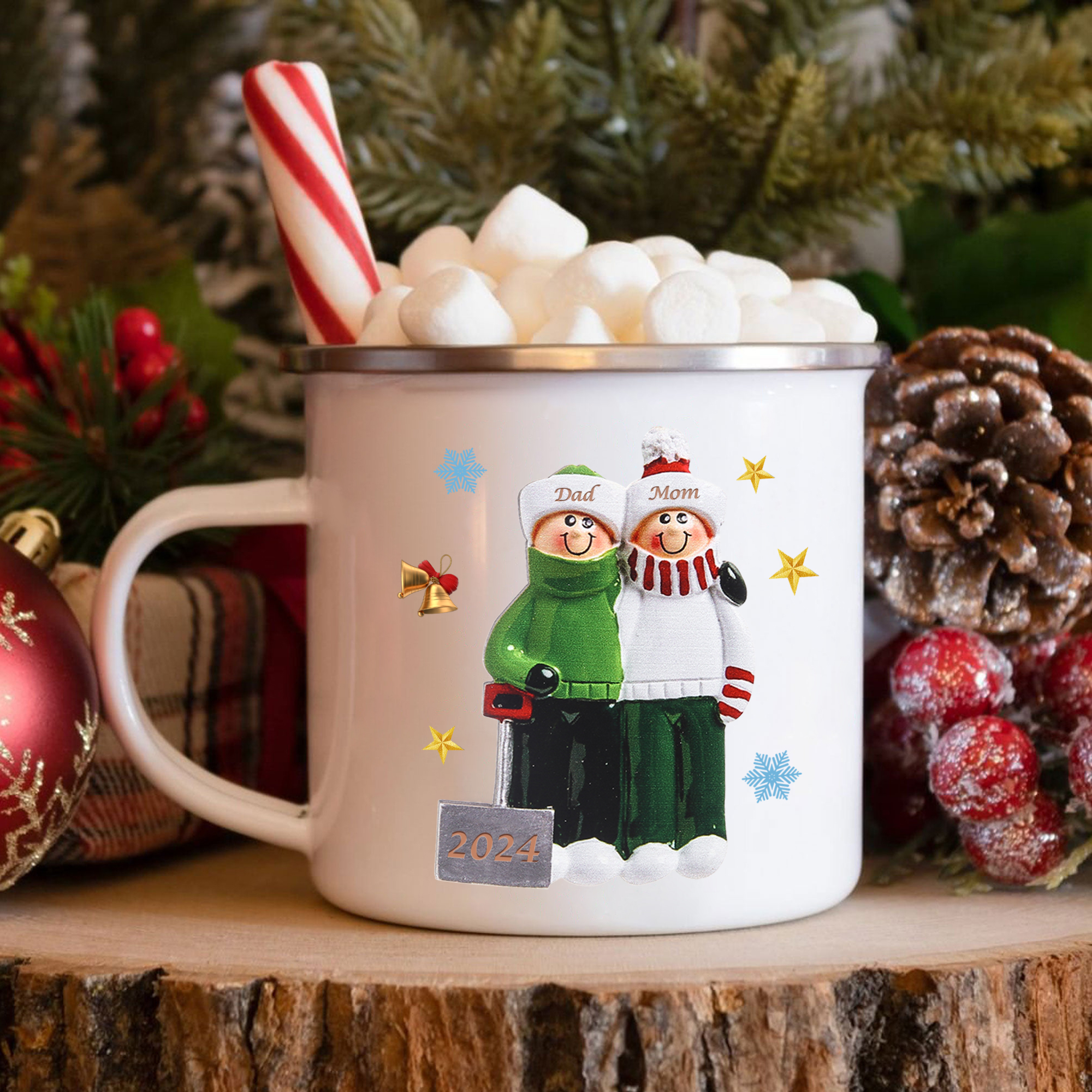 Personalised Enamel Mug Snow Shoveling Family Mug Custom 2-8 Names Christmas Gift-Jessemade AU
