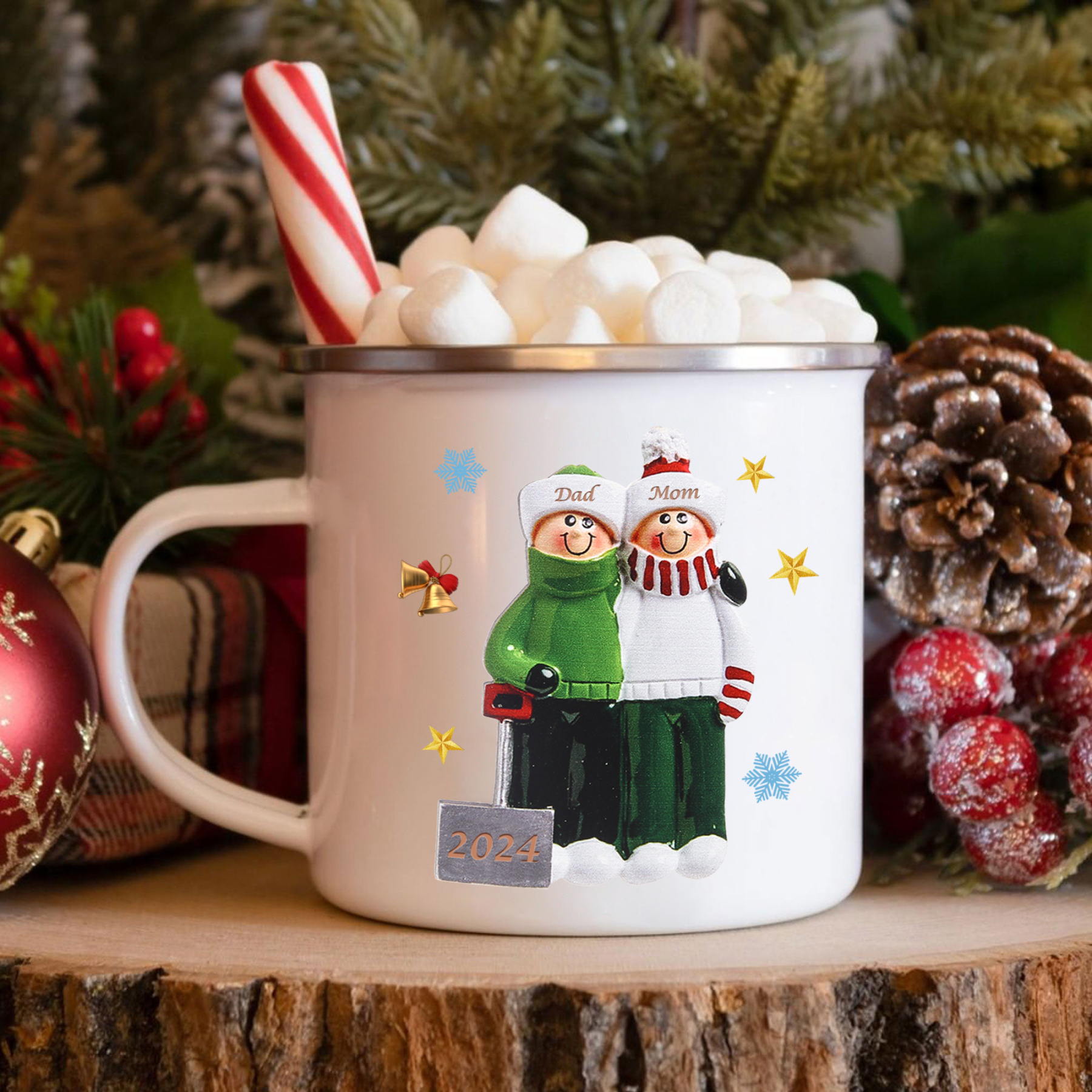 Personalised Enamel Mug Snow Shoveling Family Mug Custom 2-8 Names Christmas Gift-Jessemade AU