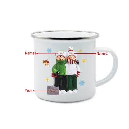 Personalised Enamel Mug Snow Shoveling Family Mug Custom 2-8 Names Christmas Gift-Jessemade AU
