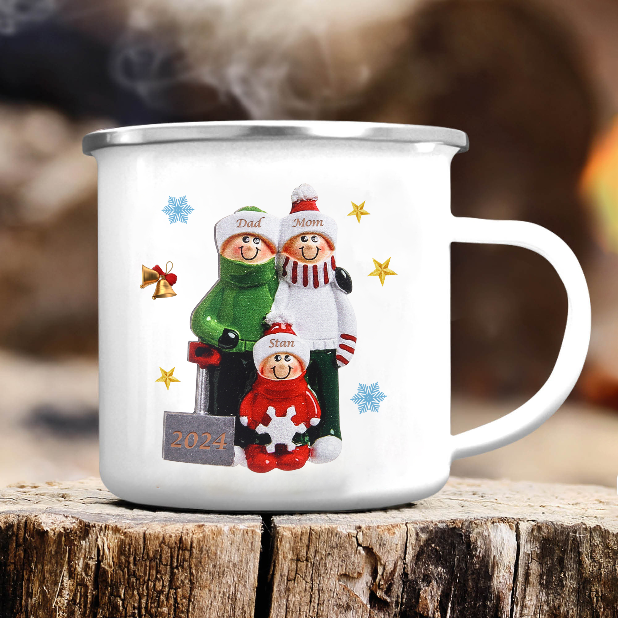 Personalised Enamel Mug Snow Shoveling Family Mug Custom 2-8 Names Christmas Gift-Jessemade AU